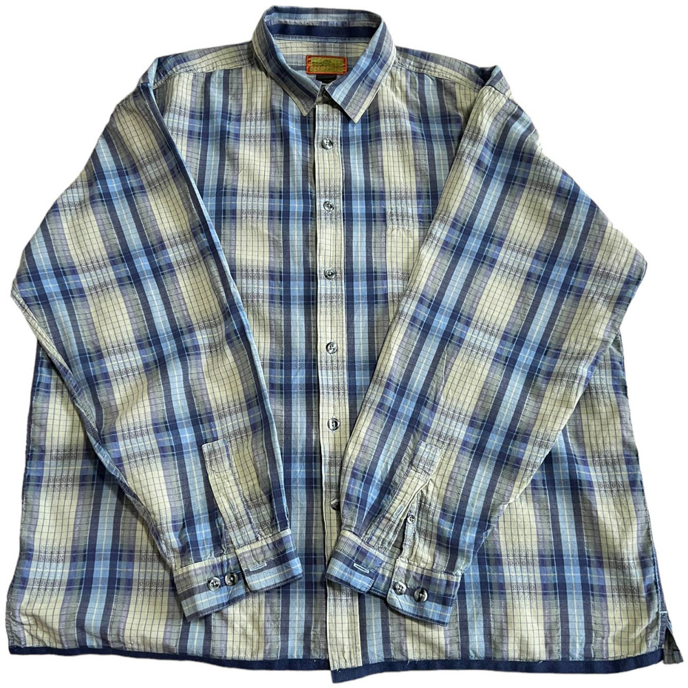 Horny Toad Blue and Cream Plaid Button Down Size XL